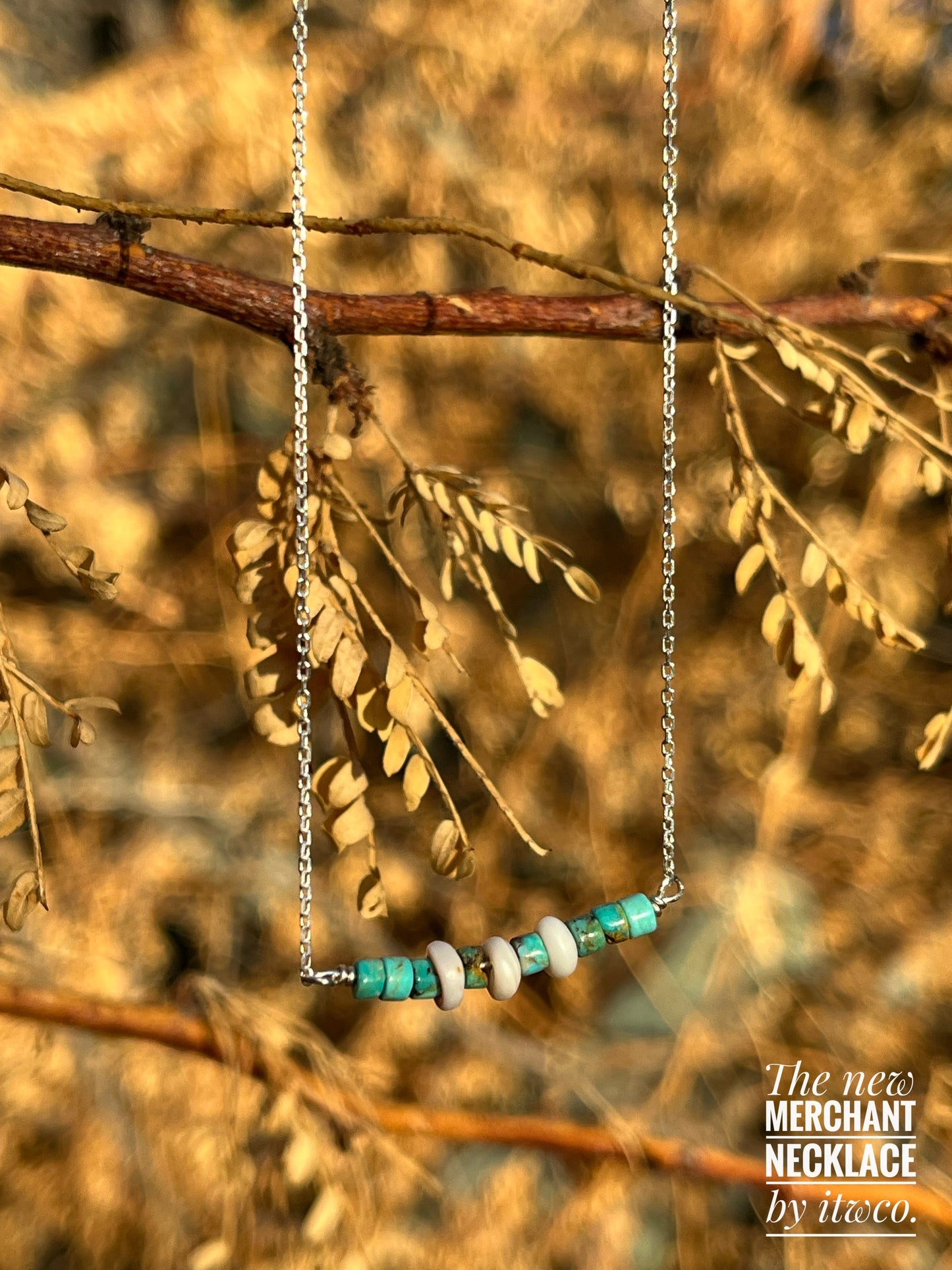 The Merchant Necklace in puka shell or herkimer diamond