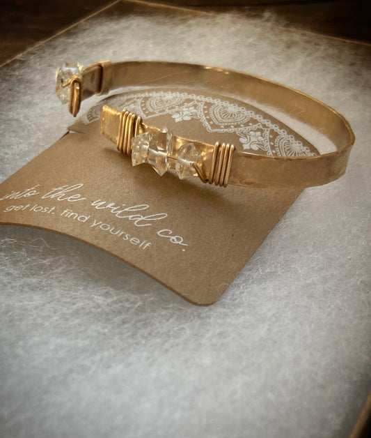 Hammered Herkimer Diamond Cuff Bracelet MTO
