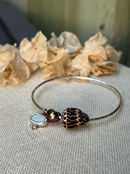 Sterling Opal x Tahitian Keshi Pearl x Chaldean Cone Shell Bangle