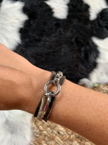 Water Buffalo Leather Horsehair Cuff Bracelet