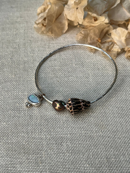 Sterling Opal x Tahitian Keshi Pearl x Chaldean Cone Shell Bangle