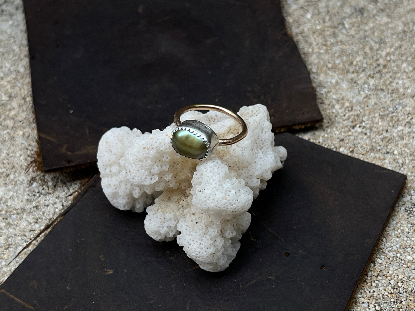 Mixed Metal Tahitian Keshi Pearl Ring MTO