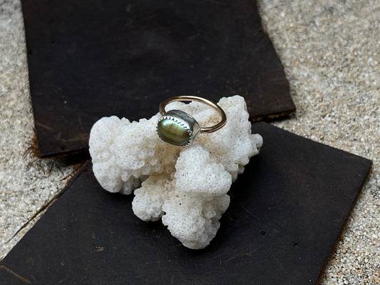Mixed Metal Tahitian Keshi Pearl Ring MTO
