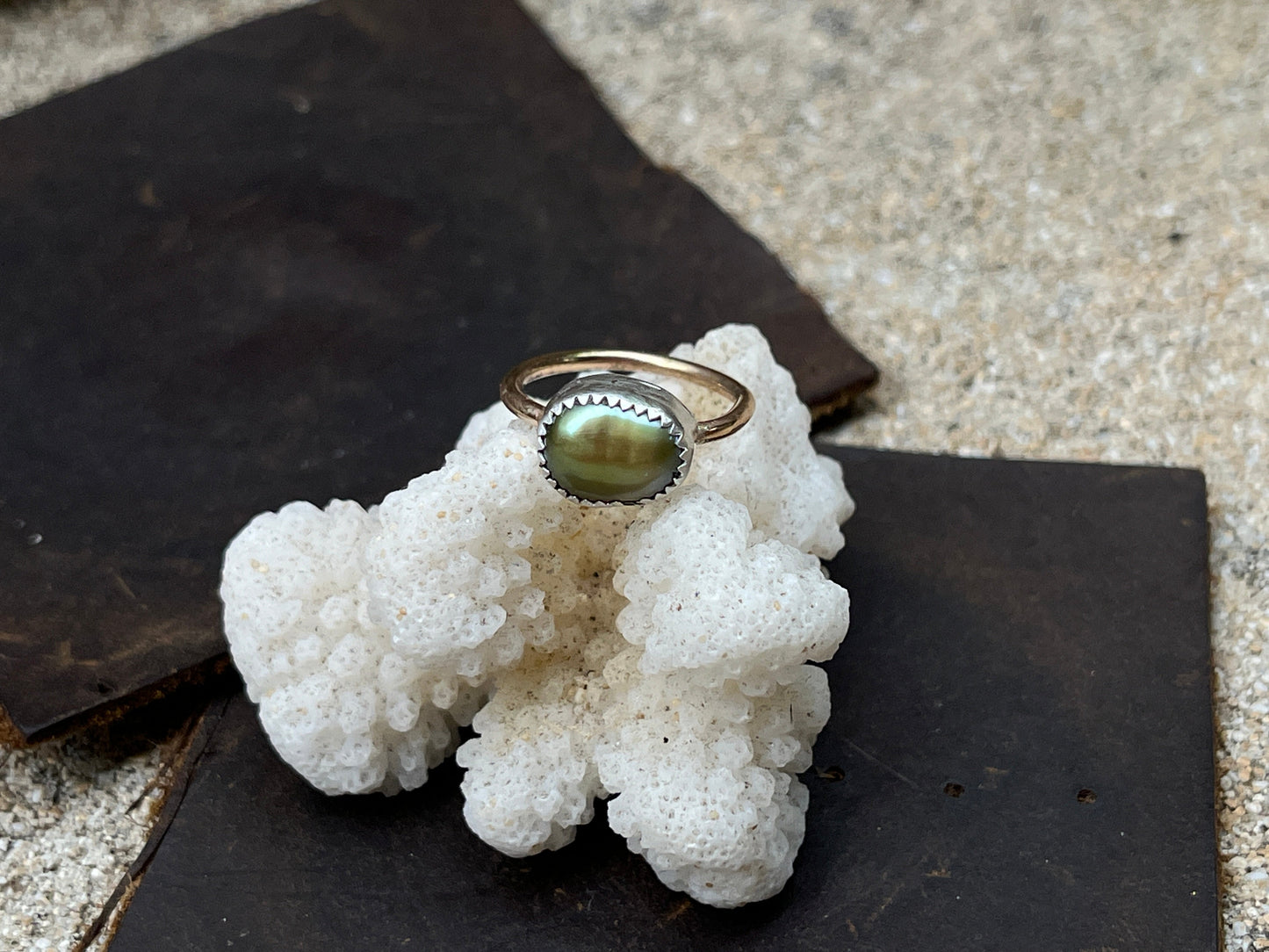 Mixed Metal Tahitian Keshi Pearl Ring MTO