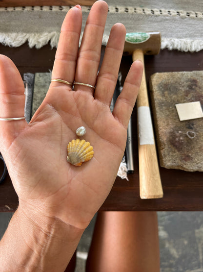 Kaua’i Sunrise Shell X Silver Tahitian Keshi Pearl Pendant