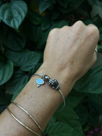 Sterling Opal x Tahitian Keshi Pearl x Chaldean Cone Shell Bangle