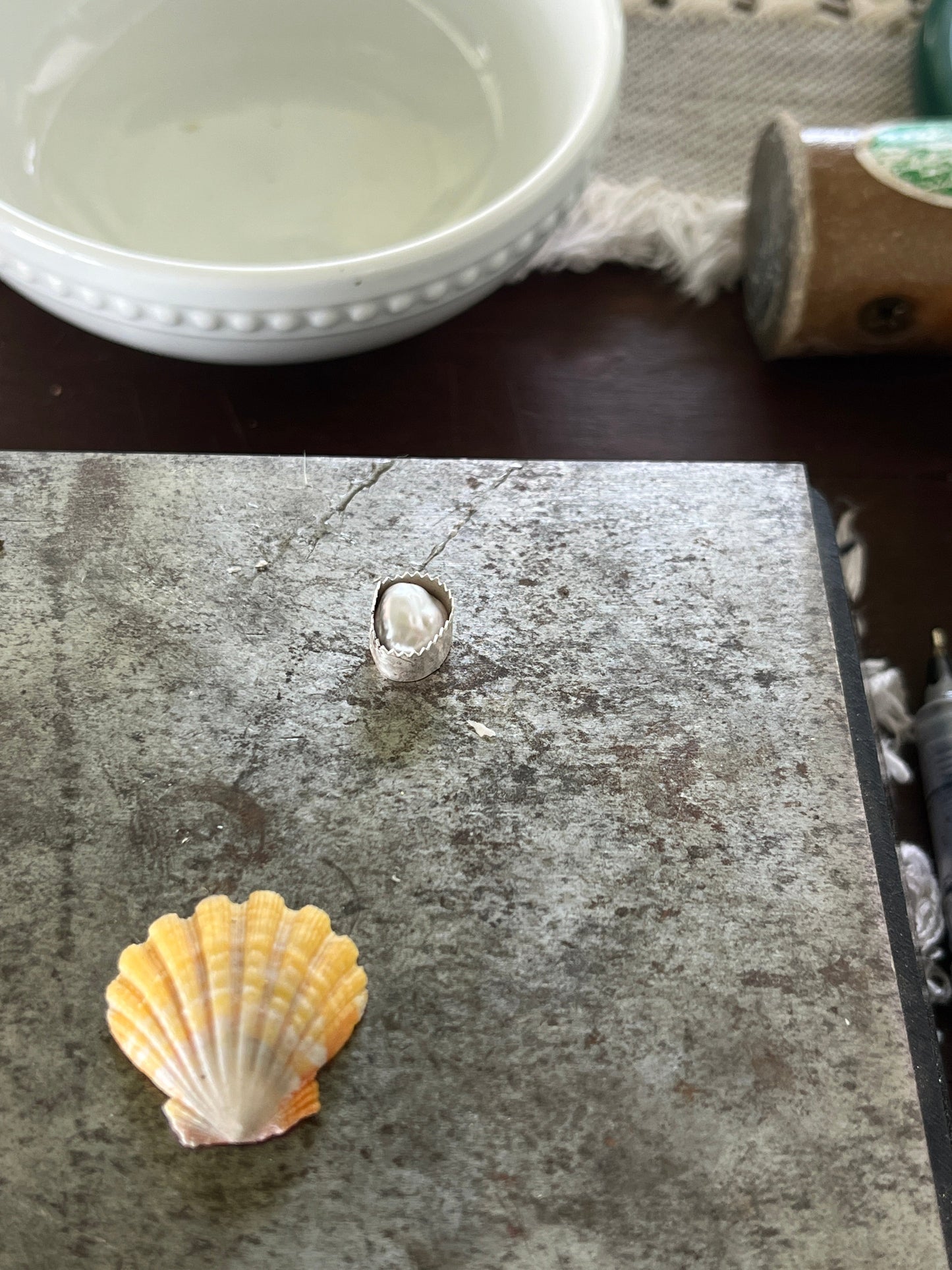 Kaua’i Sunrise Shell X Silver Tahitian Keshi Pearl Pendant