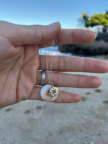 Puka Shell + Compass Rose Charm Necklace