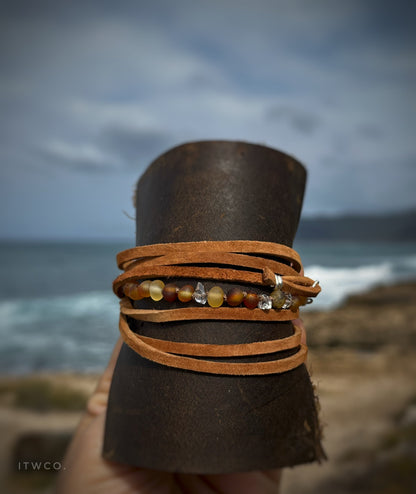 Amber + Herkimer Leather Wrap Bracelet MTO