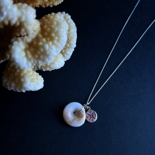 Puka Shell + Compass Rose Charm Necklace