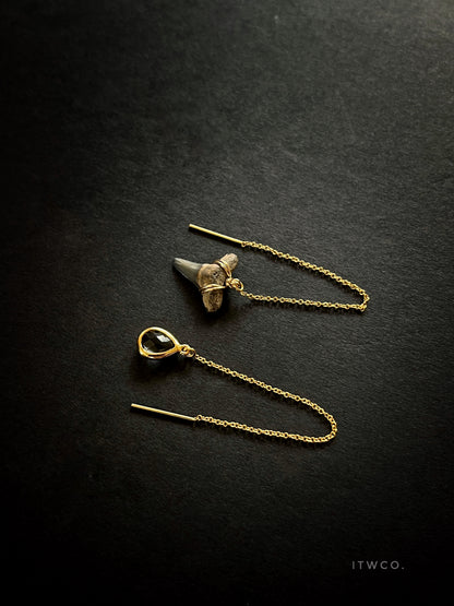 Shark Tooth + Tourmaline Threader Earrings