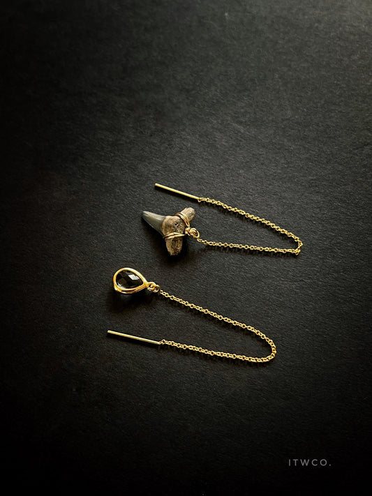 Shark Tooth + Tourmaline Threader Earrings