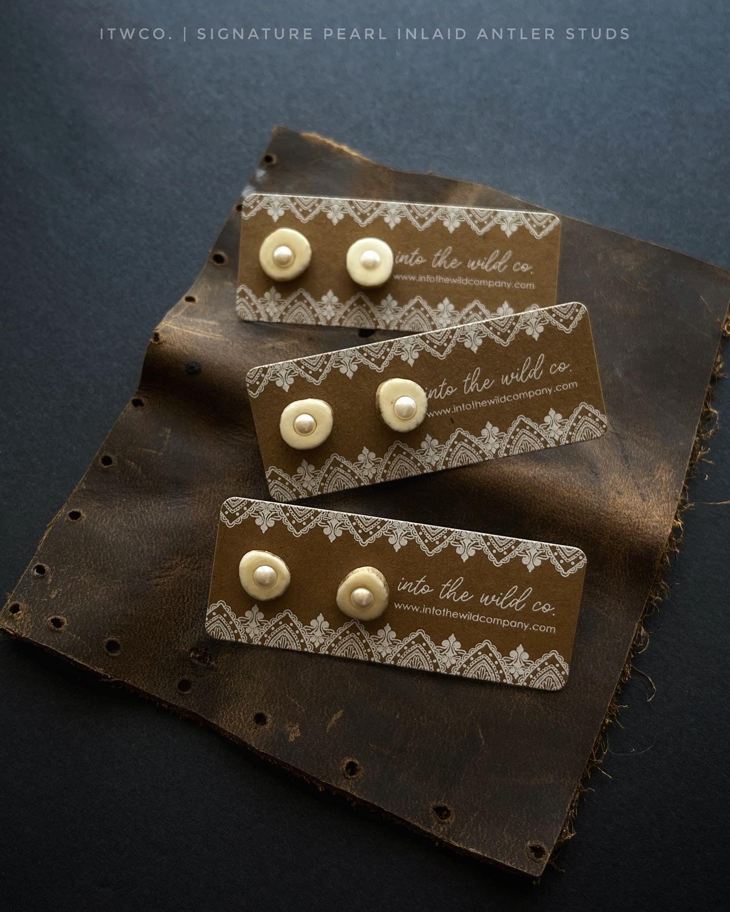 Signature Pearl Inlaid Antler Studs MTO