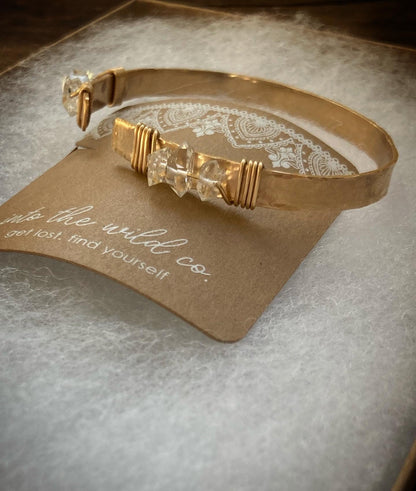 Hammered Herkimer Diamond Cuff Bracelet MTO